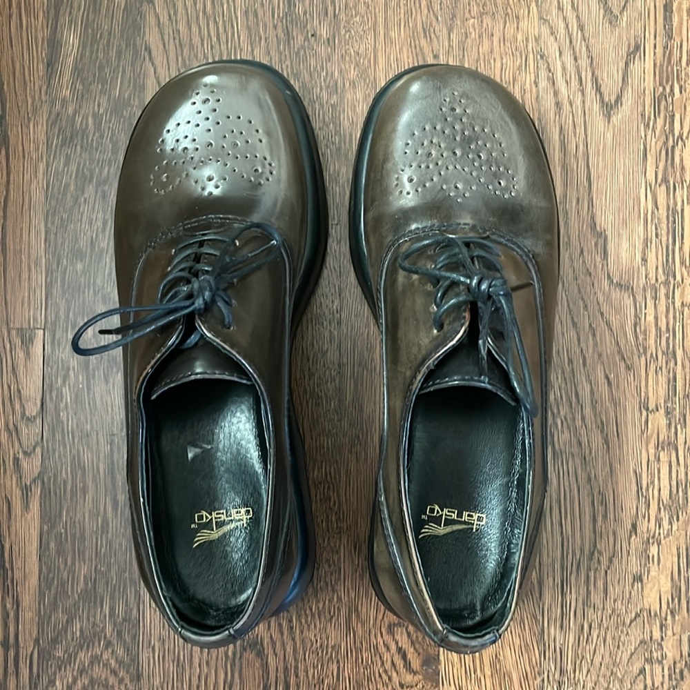 Dansko golden gate Josephine platform chunky loafer shoes, olive green, size 38